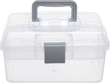 MyGift 10.2 Inch Transparent Plastic Empty Multipurpose Tackle Box with Gray Handle and Removable Tray for Tools, First Aid, Sewing Kit, Arts Crafts Supplies Storage