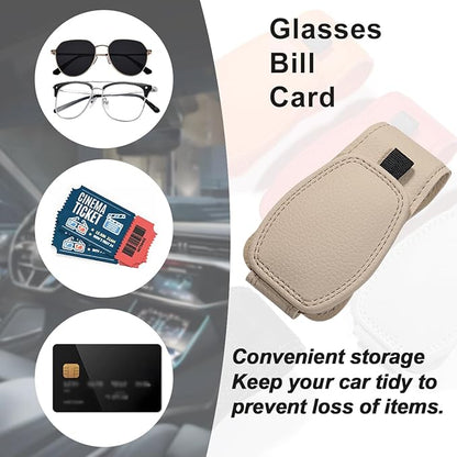 Zpana Sunglasses Holders for Car Sun Visor, Leather Magnetic Vehicle Sun Glasses Ticket Card Hanger Clip, Automotive Interior Eyeglass Mount Accessories, Universal for SUV Sedan Truck (Beige)
