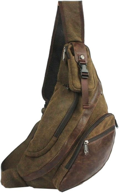 Hebetag Leather Sling Bag Crossbody Backpack for Men Women Travel Outdoor Camping