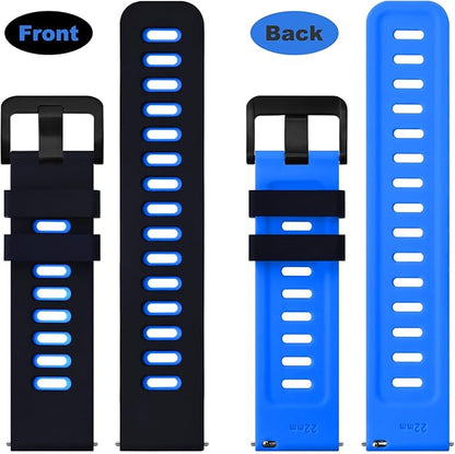 WOCCI 20mm Bicolor Watch Band, Silicone Rubber, Quick Release Replacement Strap for Men and Women, Black Stainless Steel Buckle (Black-Blue)