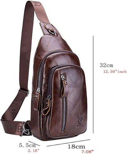 Hebetag Leather Sling Bag Crossbody Backpack for Men Women Travel Outdoor Business Casual Shoulder Chest Bags Day Pack Daypack Brown