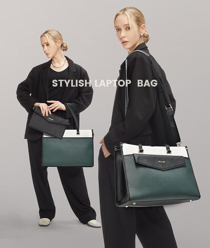 LOVEVOOK Laptop Bag for Women, 15.6'' Laptop Tote Purse 2-in-1 Professional Work Bag Business Briefcase with Clutch Purse, Waterproof Leather Computer Handbag for Teacher Office Travel