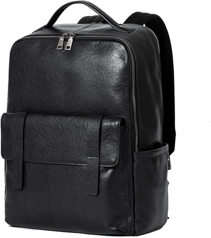 15.6 Inch Genuine Leather Laptop Backpack for Men Women, Business Travel Backpack Hiking Daypack Rucksack (7#Black)