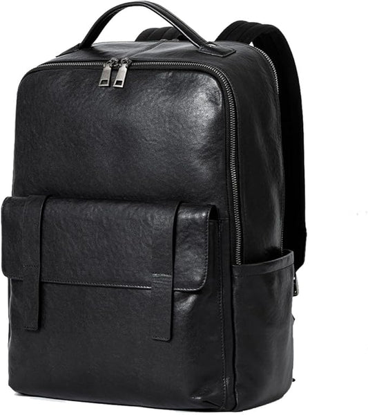 15.6 Inch Genuine Leather Laptop Backpack for Men Women, Business Travel Backpack Hiking Daypack Rucksack (7#Black)