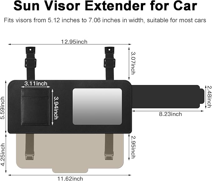 Car Visor Extender with Mirror & Polarized UV400 Lens – 2-in-1 Sun Blocker & Mirror – Retractable Anti-Glare Sunshade Attachment – Reduces Glare, UV, Fog & Snow – 13" Universal Fit – Safe Driving
