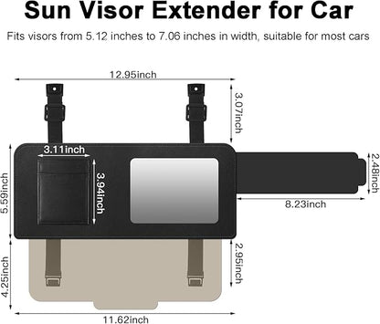 Car Visor Extender with Mirror & Polarized UV400 Lens – 2-in-1 Sun Blocker & Mirror – Retractable Anti-Glare Sunshade Attachment – Reduces Glare, UV, Fog & Snow – 13" Universal Fit – Safe Driving