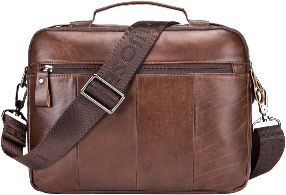 Hebetag Small Leather Sling Shoulder Bag Messenger Pack for Men Women Outdoor Travel Business