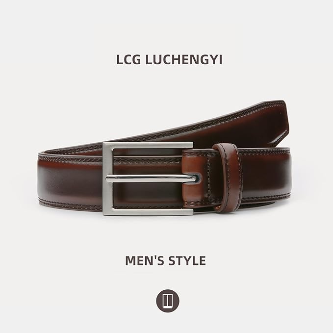 Mens Genuine Leather Dress Belt Classic Casual Belt with Single Prong Buckle for Jeans Pants Work and Business