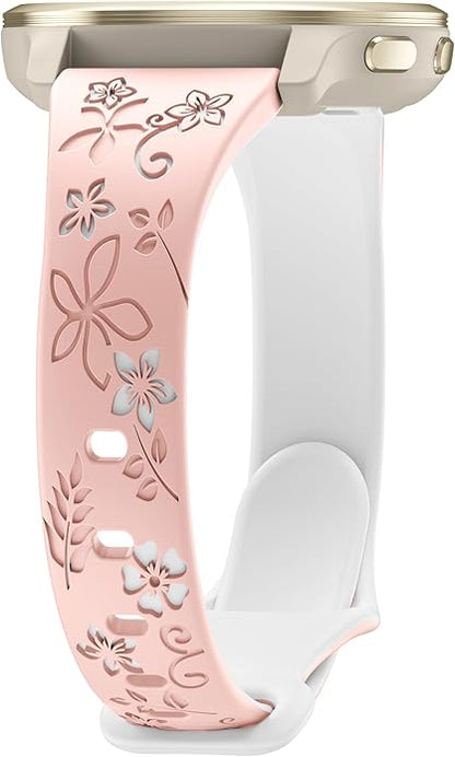 Laband 18mm Floral Engraved Band Compatible With Garmin Venu 3S 41mm/Venu 2S/Vivoactive 4S/Vivomove 3S/Venu 4 41mm/Forerunner 255S/Forerunner 265S,Soft Slim Silicone Cute Embossed Flower Strap for Men