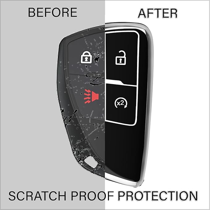 QBUC for Chevy Key Fob Cover with Keychain Soft TPU Protection Case Compatible with 2021-2026 Chevy Colorado Equinox Silverado GMC Canyon Sierra Terrain 4-Buttons(Chrome Trim Black)