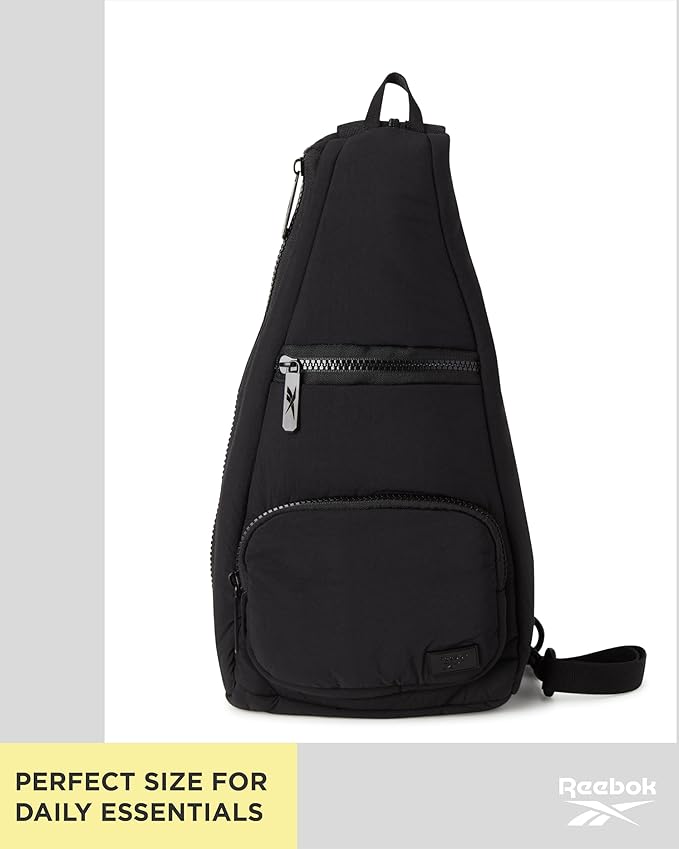 Reebok Unisex Crossbody Sling Bags – Compact Convertible Strap Cross Body Bag Travel Sling Bag - Gym & Travel Essential, Maeve Black