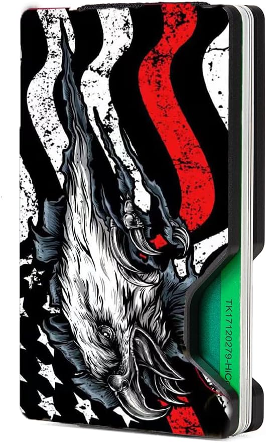 Minimalist Slim Wallet for Men,RFID Blocking Metal Wallet,Aluminum Credit Card Holder & Money Clip 12-15 Cards,Slim Rfid Front Pocket Mens Wallet,Redline-American USA Flag Eagle