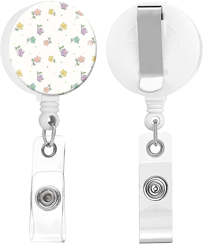 2 Pack Badge Reels Holder Retractable with ID Clip for Nurse Name Tag Card Nursing for Doctor Teacher Student Employee Office Medical Work (Small Flower)