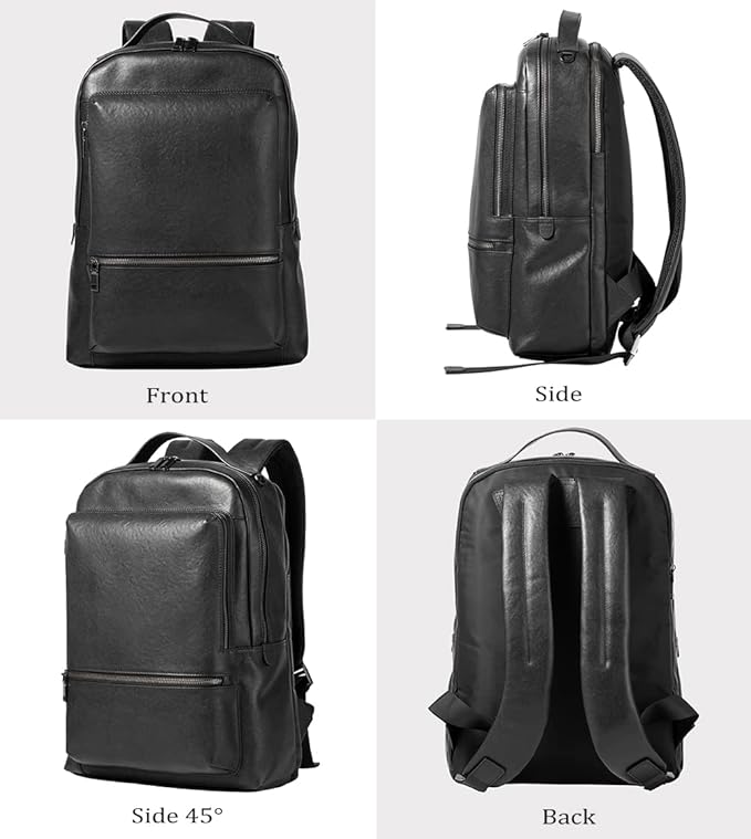 15.6 Inch Genuine Leather Laptop Backpack for Men Women, Business Travel Backpack Hiking Rucksack Daypack (2#Black)
