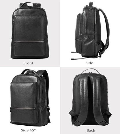 15.6 Inch Genuine Leather Laptop Backpack for Men Women, Business Travel Backpack Hiking Rucksack Daypack (2#Black)