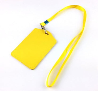 yueton 10pcs Vertical Style Leather Business ID Badge Card Holder, Name Card Business Card Holder Tag with Long Neck Strap Band Lanyard (Yellow)