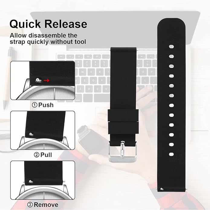 cobee Silicone Watch Bands 18mm 20mm 22mm Quick Release Replacement Watchbands Straps with Stainless Steel Buckle Soft Rubber Watch Band for Men