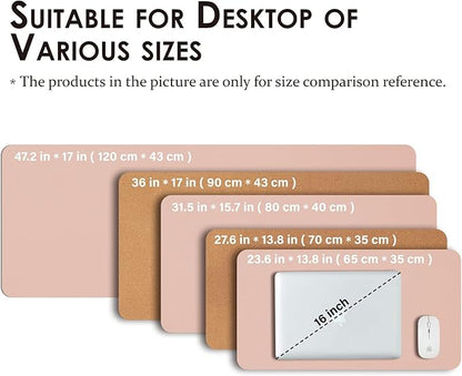 Large Cork Desk Mat - 47.2"x 17" Desk Pad for Office and Home - Ideal for Large Mouse Pad and Desk Mats on Top of Desks(Pink)
