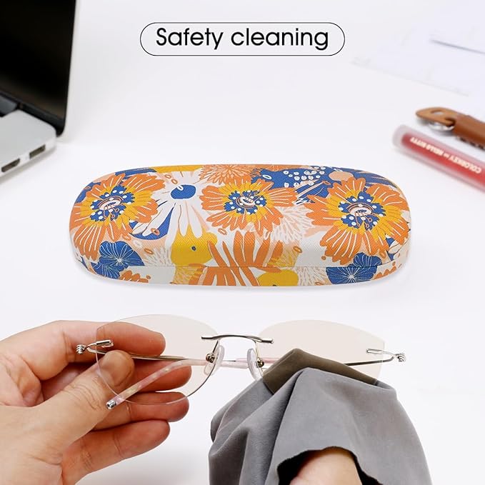 PERFECTSIGHT Hard Shell Eyeglasses Case, PU Leather Protective Glasses Case, Cute Eyeglass Case for Women Men Girls