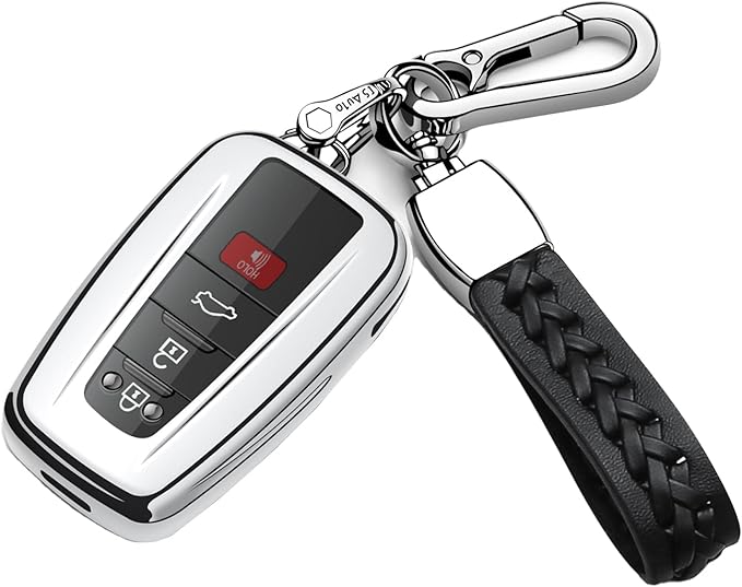 Autophone for Toyota Key Fob Cover with Keychain Soft TPU Key Shell Case,For 2019-2026 Rav4 2020-2022 Highlander Corolla Prius 2018-2024 Camry C-HR Avalon GT86 2021-2024 4runner(Silver）