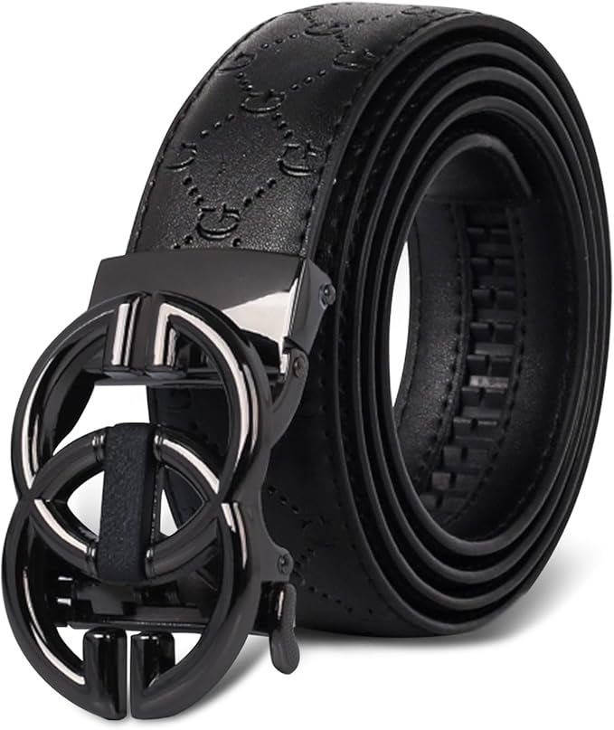 Aurolran Men&Womens Leather Dress Belt Business Automatic Buckle Belt Color-Black Silver Gold