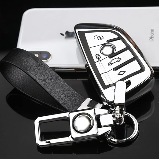 QBUC for BMW Key Fob Cover with Leather Keychain,for BMW 2 5 6 7 Series X1 X2 X3 X5 X6 X7 Premium Soft TPU Key Fob Holder