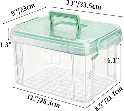 Goaste 15QT Clear Medicine Organizer Box with Handle, Plastic Medicine Container with Detachable Tray, Portable First Aid Bin Empty, Multipurpose Medical Storage Case for Home, Craft Supplies, Green