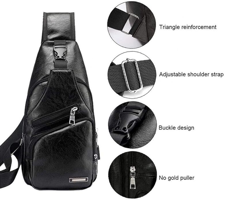 Hebetag Leather Sling Bag Crossbody Backpack for Men Women Travel Outdoor Camping