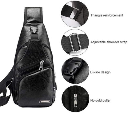Hebetag Leather Sling Bag Crossbody Backpack for Men Women Travel Outdoor Camping