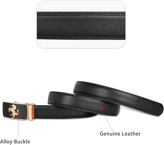 Aurolran Men&Womens Leather Dress Belt Business Automatic Buckle Belt Color-Black Silver Gold