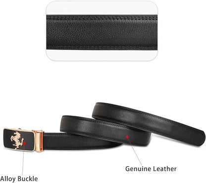 Aurolran Men&Womens Leather Dress Belt Business Automatic Buckle Belt Color-Black Silver Gold