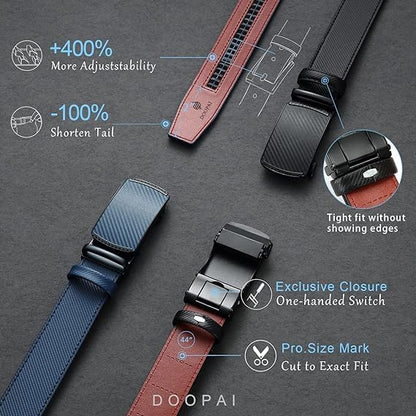 DOOPAI Belt Men, Ratchet Dress Adjustable 1 3/8" Sliding Leather Designer, Size Length Can be Cut, with Gift Box