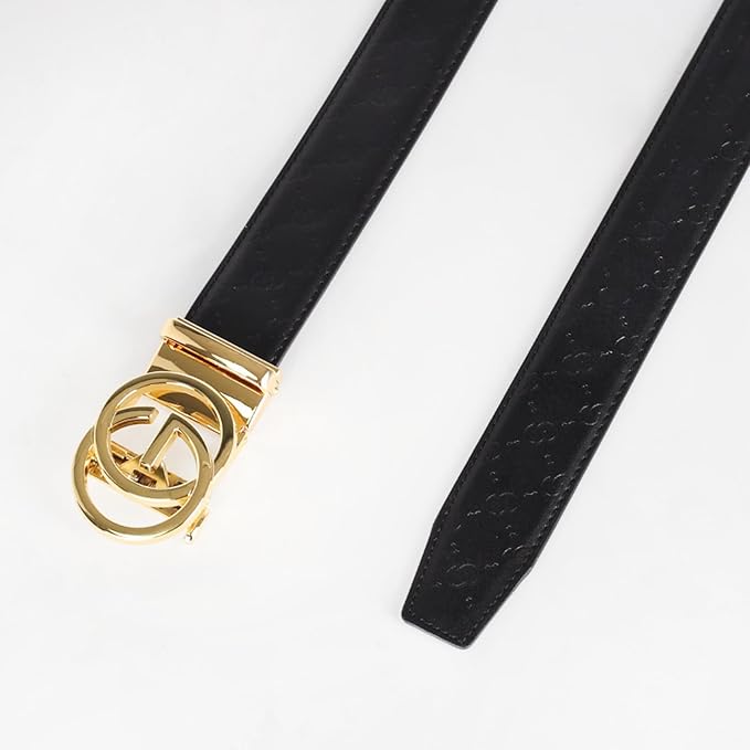 Aurolran Men&Womens Leather Dress Belt Business Automatic Buckle Belt Color-Black Silver Gold