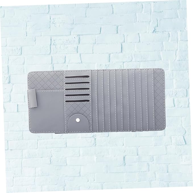 Mobestech Multi-Functional Sun Visor Storage Organizer Bag for Vehicle Stylish Leather Cd and Pen Holder with Mesh Pocket for Easy Access Gray