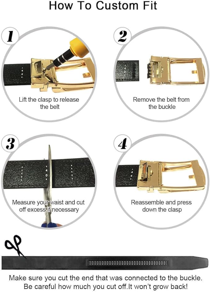 Tonywell Mens Leather Ratchet Belts with Click Buckle Perfect Fit Dress Belt 30mm Wide