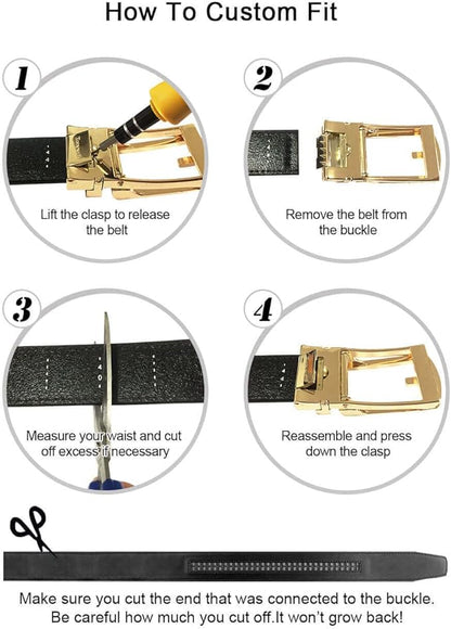 Tonywell Mens Leather Ratchet Belts with Click Buckle Perfect Fit Dress Belt 30mm Wide