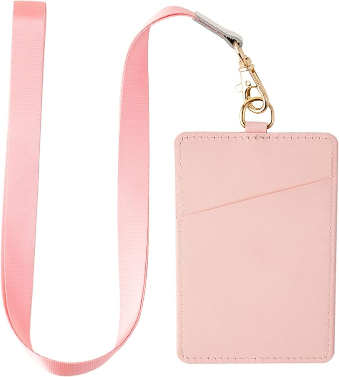 Badge Holder with Lanyard,Leather ID Card Holder,Vertical Lanyard ID Card Holder for Work Office (Pink-Bling)
