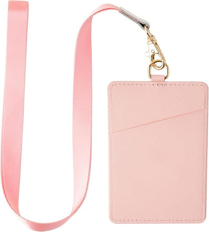 Badge Holder with Lanyard,Leather ID Card Holder,Vertical Lanyard ID Card Holder for Work Office (Pink-Bling)