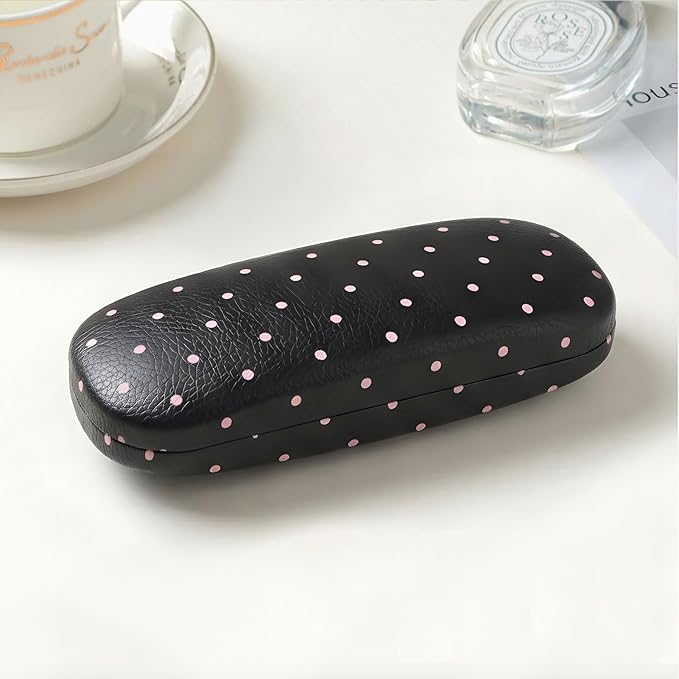 Glasses Case Hard, Cute Sunglasses Case for Women Leather Protective Case for Eyeglass with Cleaning Cloth