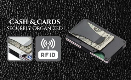 Leatherboss Wallet for Men RFID Blocking Minimalist Metal Card Holder with Money Clip Holds Credit Cards and Cash (Black)