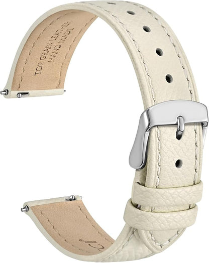WOCCI 16mm Grace Watch Band for Ladies, Top Grain Leather, Quick Release Replacement Strap with Silver Buckle (Beige)