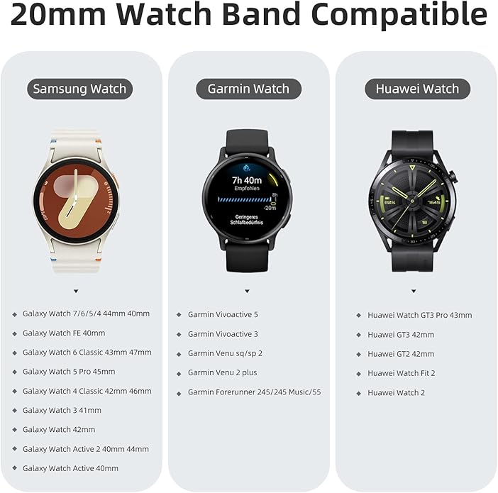 DaQin 22mm 20mm 18mm Quick Release Watch Band Compatible with Garmin Venu 3 2/Forerunner 255 265 955/Vivoactive 5 6 4 3, Nylon Watch Straps Adjustable Sport Replacement for Samsung Galaxy Watch 7 6 5 4/3 45mm/Galaxy Watch 46mm Men Women, 3 Packs