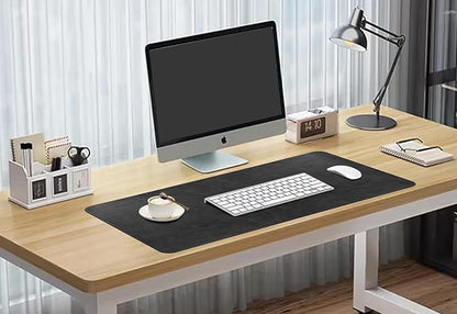 Leather Desk Mat, 31.5"x15.7" Non-Slip PU Leather Desk Pad, Thick Desk Blotter with Stitched Edge, Retro Large Mouse Pad, Laptop Pad for Office & Home Use (Black)