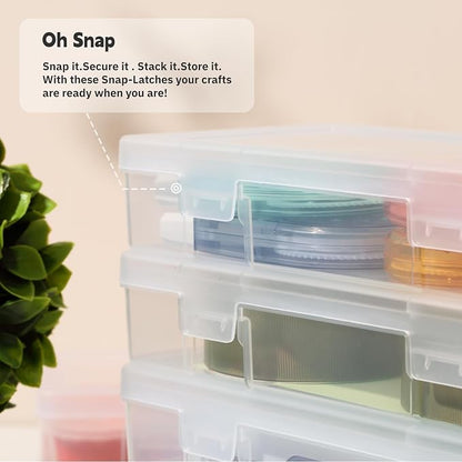 novelinks Plastic Small Storage Bins with Lids for Organizing, Mini Clear Storage Containers and Stackable Storage Box Organizer for Pencil Boxes, Task Boxes, Crayon Boxes (6 Pack Large)