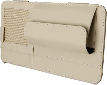 Car Sunvisor Organizers Feature Build in Sunglasses Holder and Card Slots for Document Storage Leather Materials Easy in