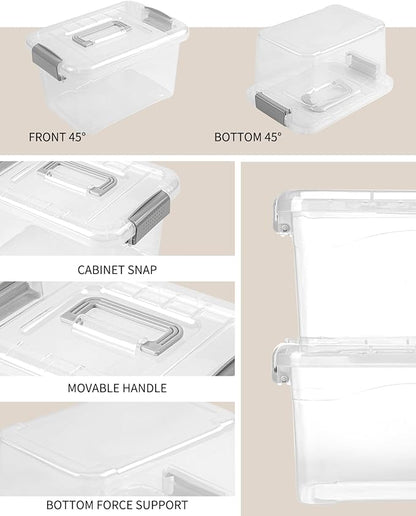 EOENVIVS Plastic Storage Bins 7 Quart-Storage Organizer Bins with Grey Buckle Lids, Stackable Storage Bins with Lids for Home Office Kids Room Closet School Art Supplies Organization,6 Packs, Clear