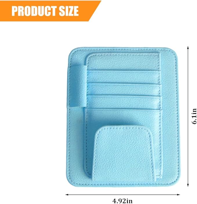 Car Sun Visor Organizer, PU Leather Vehicle Visor Document Storage Pocket for Sunglass Card Pen, Multifunctional Automotive Interior Holder Accessories, Universal Fit (Blue)