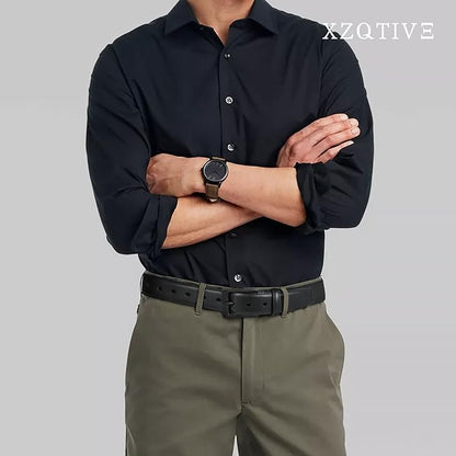 XZQTIVE TSA Belt For Men Metal Free Dress Belts Hypoallergenic Leather Belt With Black Buckle Nickle Free