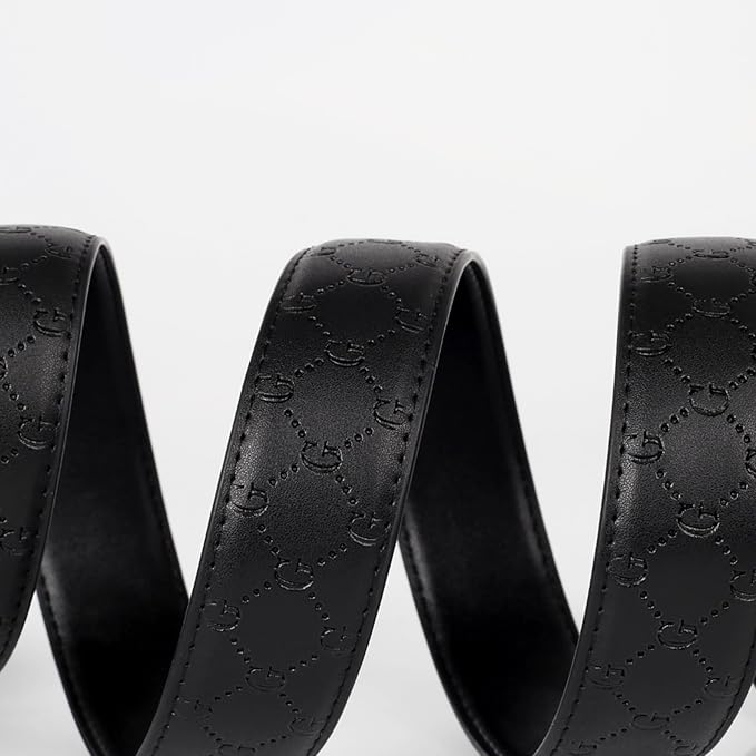 Aurolran Men&Womens Leather Dress Belt Business Automatic Buckle Belt Color-Black Silver Gold