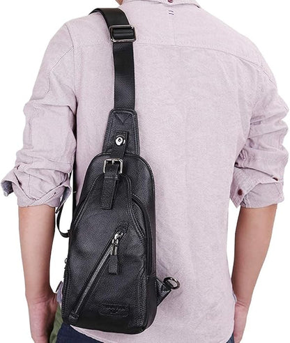 Hebetag Leather Sling Bag Crossbody Backpack for Men Women Travel Outdoor Camping